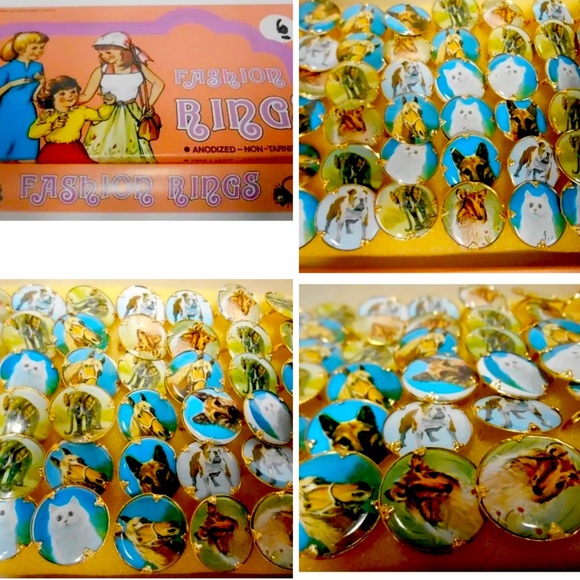 VINTAGE Animal RINGS WITH DISPLAY New 72pc lot#1013a Vintage Fashion Rings Box